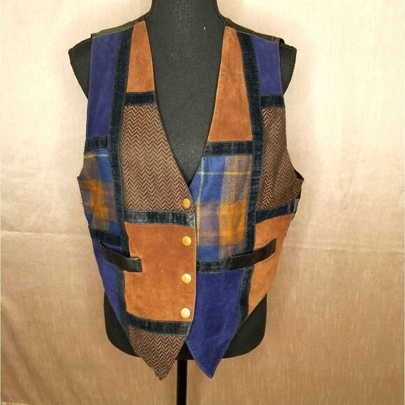 DAVID AMERICAN FASHION Suede Patchwork‎ Vest - Picture 1 of 8
